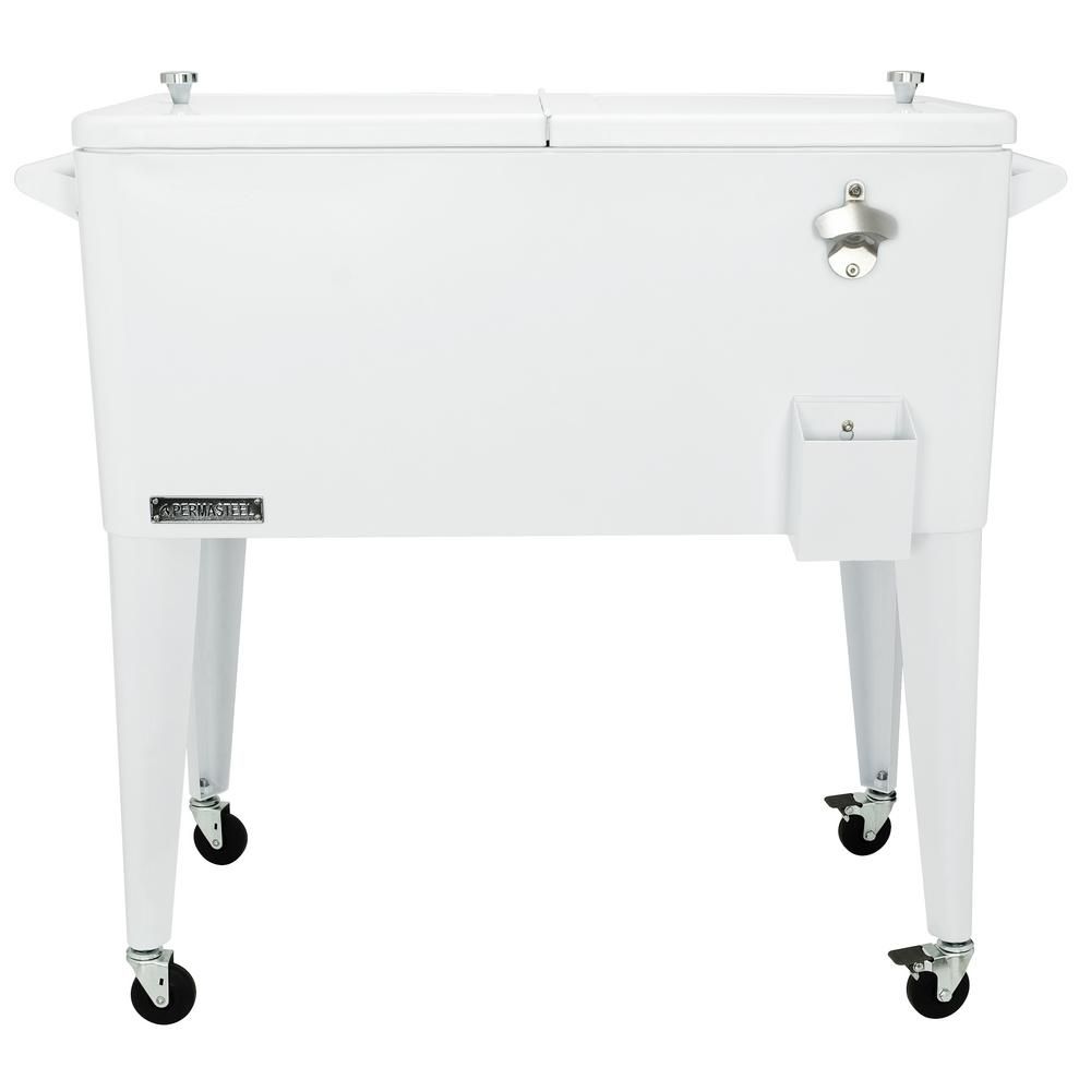 Permasteel 80 Qt. Rolling Patio Cooler in White | The Home Depot