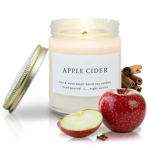 Wax & Wane Apple Cider Modern 8oz Handmade Candle For Men and Women - Long Burning 40+ Hours Candles For Home, Bedroom, and Bathroom - 100% Natural Soy Candles Made in the USA | Amazon (US)