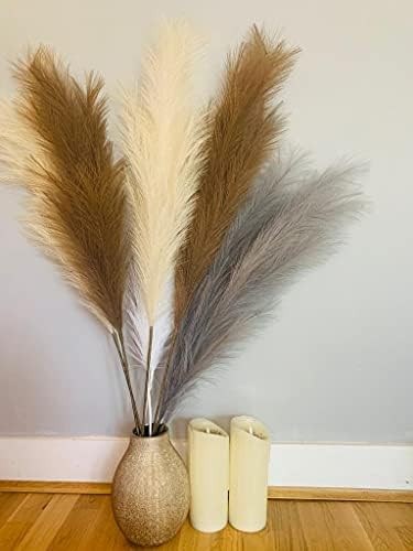 Bundle of 4 – Faux Artificial Pampas Grass (Beige). Tall 47”/120cm. Choices -Adjustable Heigh... | Amazon (US)
