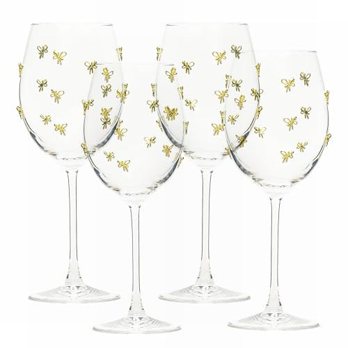 10 Strawberry Street Gold Bow Glassware, Red Wine, Set of 4 | Amazon (US)