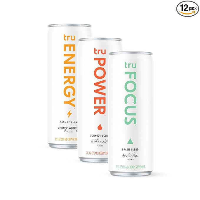 Tru Flavored Sparkling Water Performance Sampler Drinks Variety Pack (12 Pack) - Clean Caffeine E... | Amazon (US)