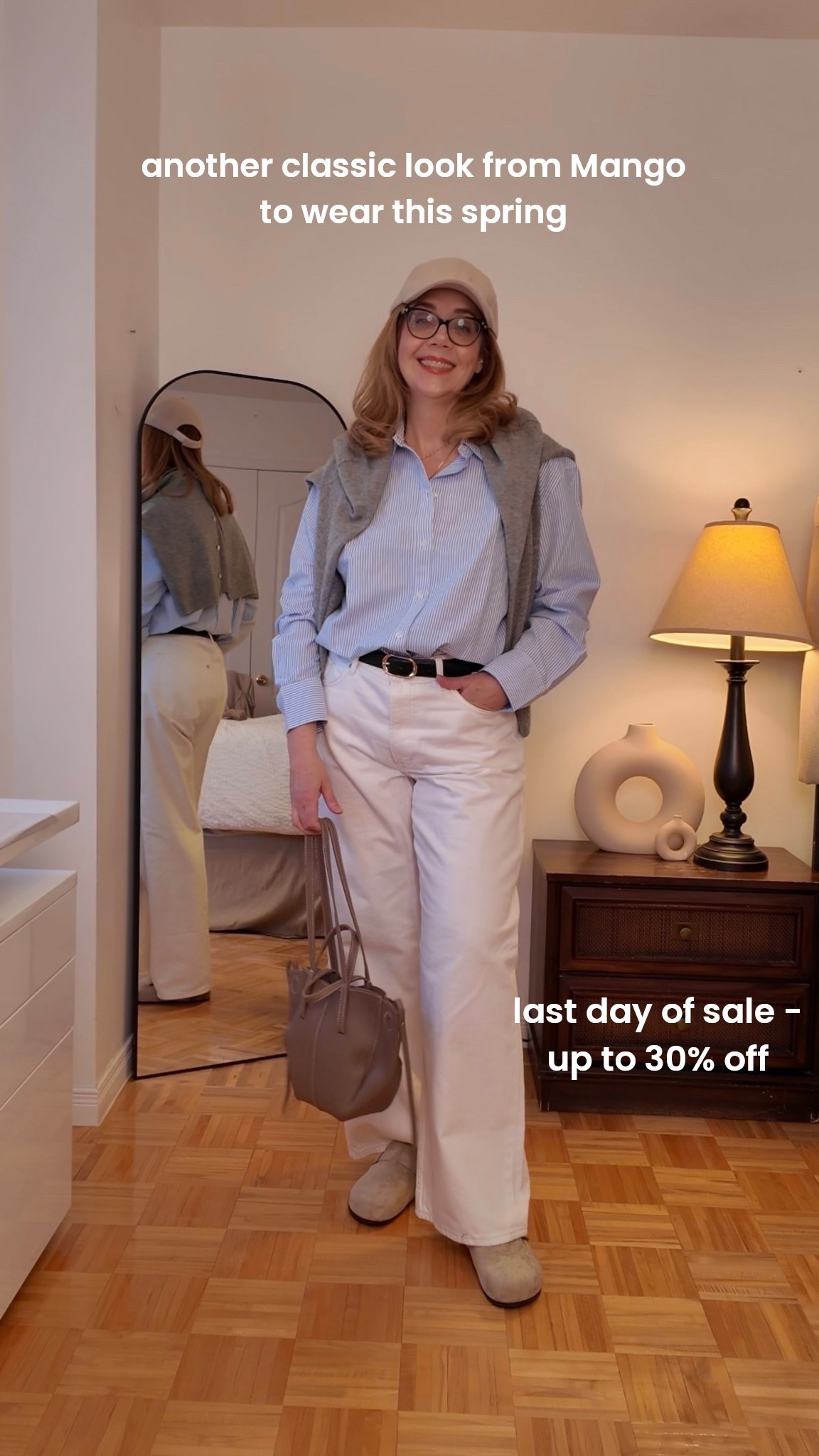 Another timeless look I love to wear - blue striped shirt, white wide legs jeans and grey cardigan. You can wear it over the shoulders or wear it as a cardigan on colder spring days. Such a timeless classic look. 

Take advantage of the last day of the sale @mango - 30% off.

Follow for more easy style and beauty tips for women over 50.
#ltkxmangochallenge

#LTKsummer #LTKmidsize #LTKworkwear