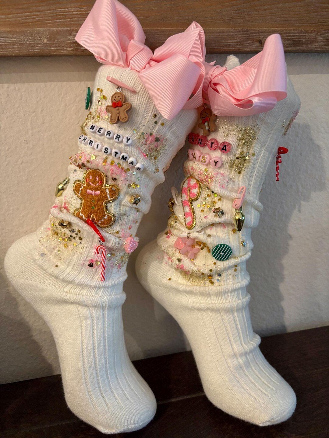 CHRISTMAS JUNK SOCKS / Holiday Slouch Socks Festive Embellished Socks / Christmas Charm Socks Cut... | Etsy (US)