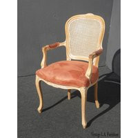 Vintage French Provincial Cane Back Off White Accent Chair Coral Fabric | Etsy (US)