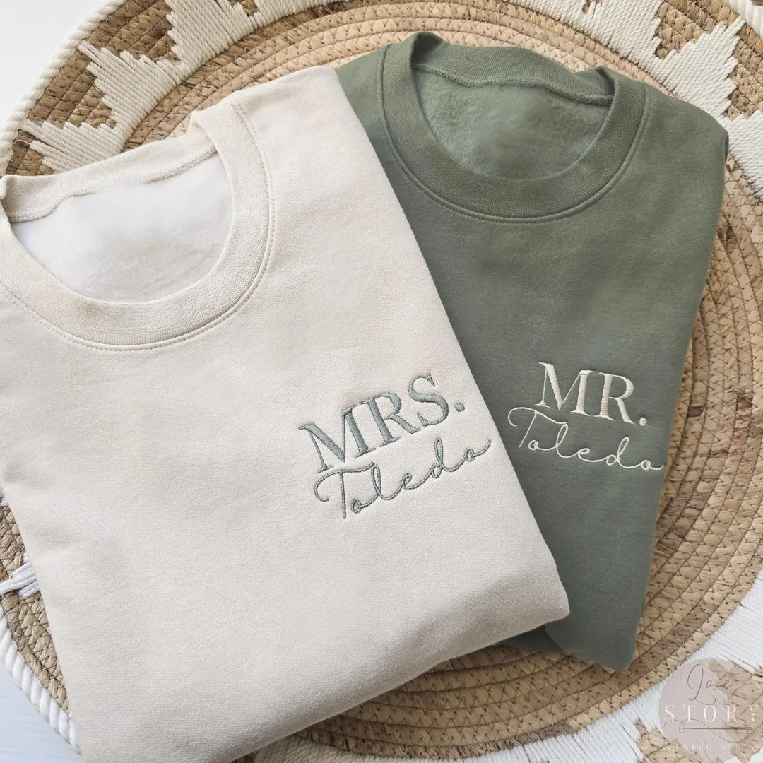 Custom Mrs. Embroidered Sweatshirt, MRS Sweater, Gift for Bride, Future Mrs. and Mr. Mrs Last Nam... | Etsy (US)
