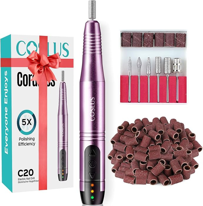 COSLUS Cordless Nail Drill Electric File: Professional for Acrylic Gel Dip Powder Nails Portable ... | Amazon (US)