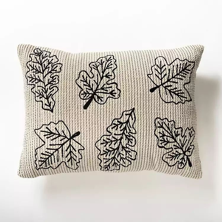 Black and White Embroidered Leaves Pillow | Kirkland's Home