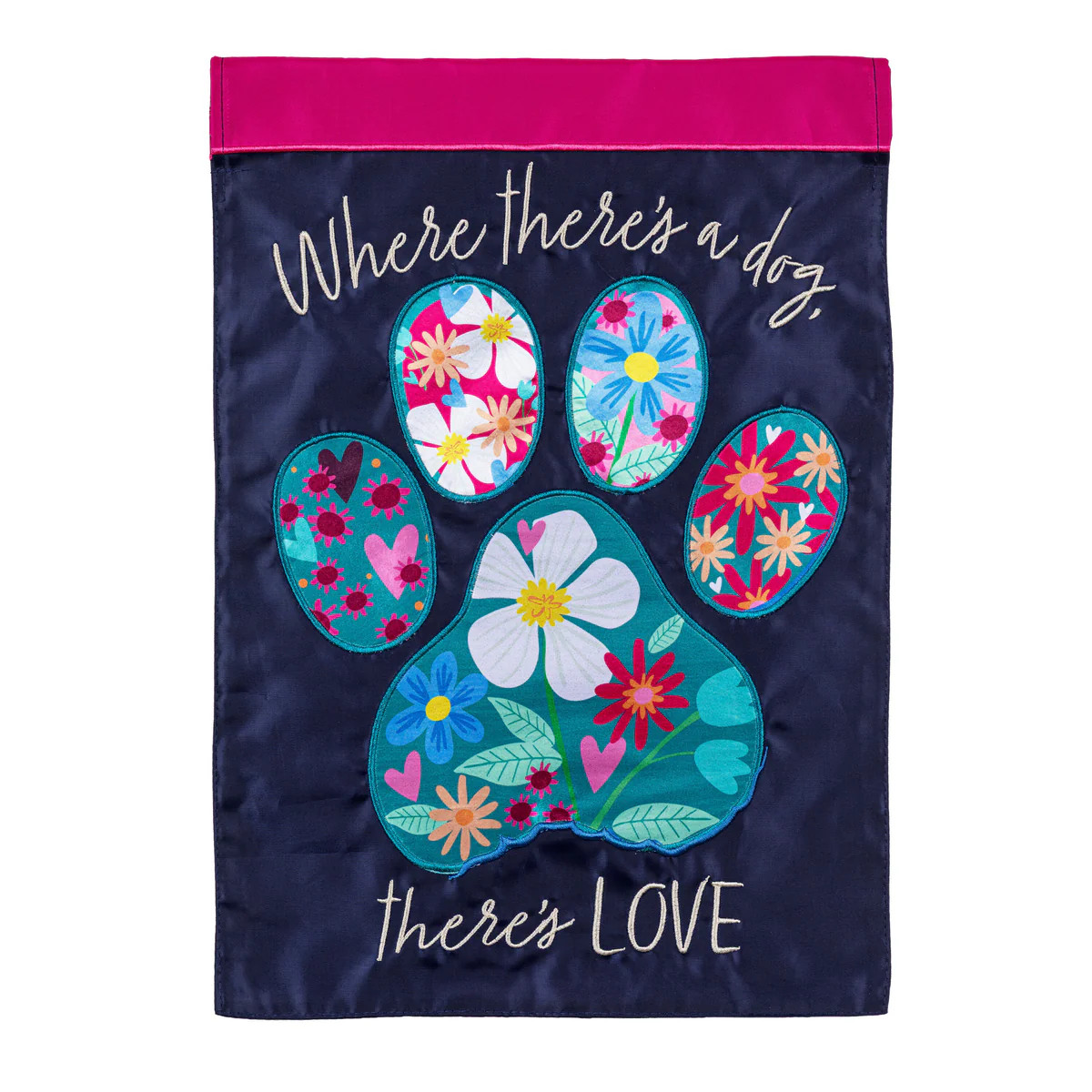 Pet Central Floral Paw Print Applique Flag | My Evergreen