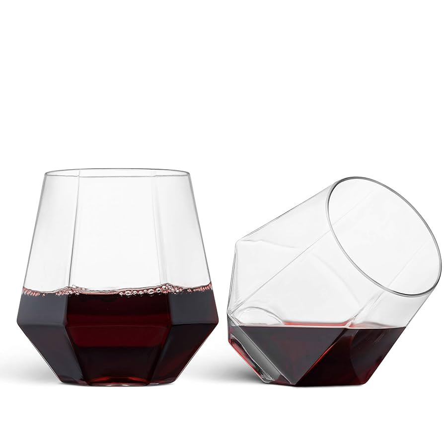 Munfix Plastic Stemless Wine Glasses 32 Pack - Diamond Shaped Unbreakable Disposable 12 Oz Clear ... | Amazon (US)