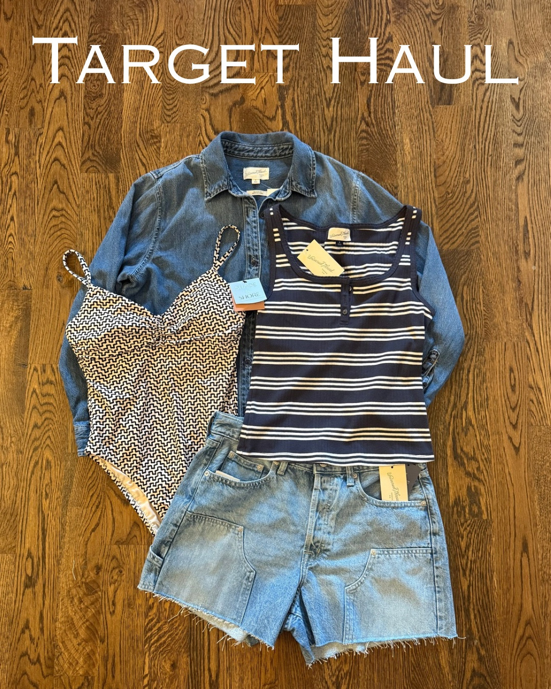 This week’s Target Haul 🎯 Such good finds on BASICS! 
✨Don’t miss out on these 90’s painter inspired baggy denim shorts. 
✨Relaxed medium wash denim shirt. 
✨Fitted henley style tank top. 
✨Classic one piece with a twist. 
#reallife #easyoutfits #springbreak #LTKOver50


#LTKSwim #LTKootd #LTKTravel