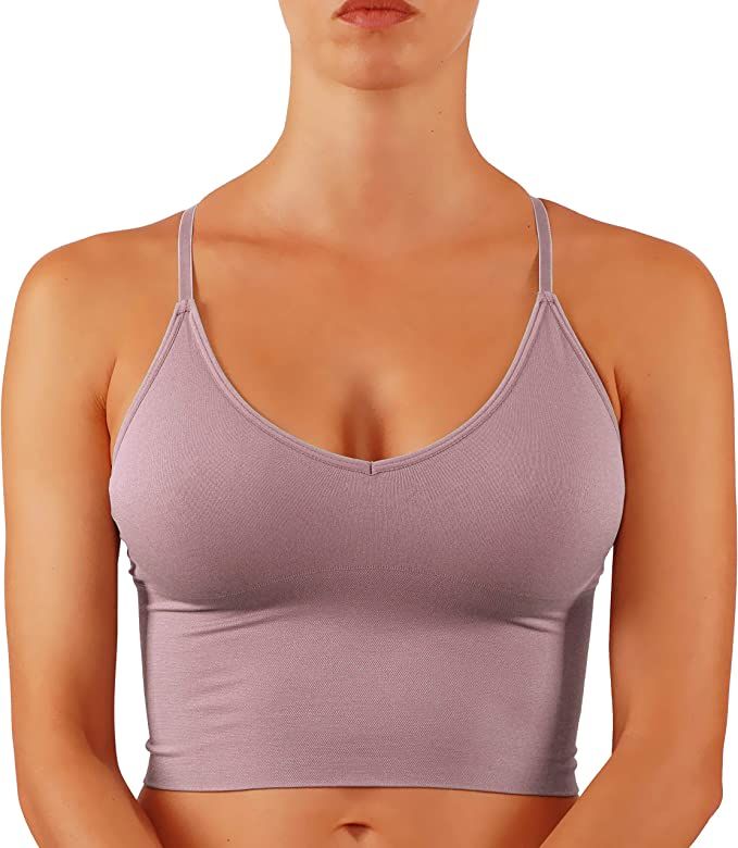 ROUGHRIVER Women's Crop Top Yoga Bra CRIS Cross Strapy Back Removable Padding Cami | Amazon (US)