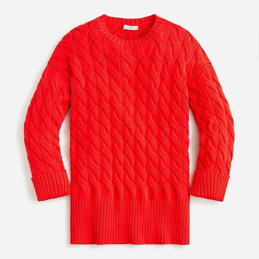 Cotton cable-knit side-slit crewneck sweater | J.Crew US
