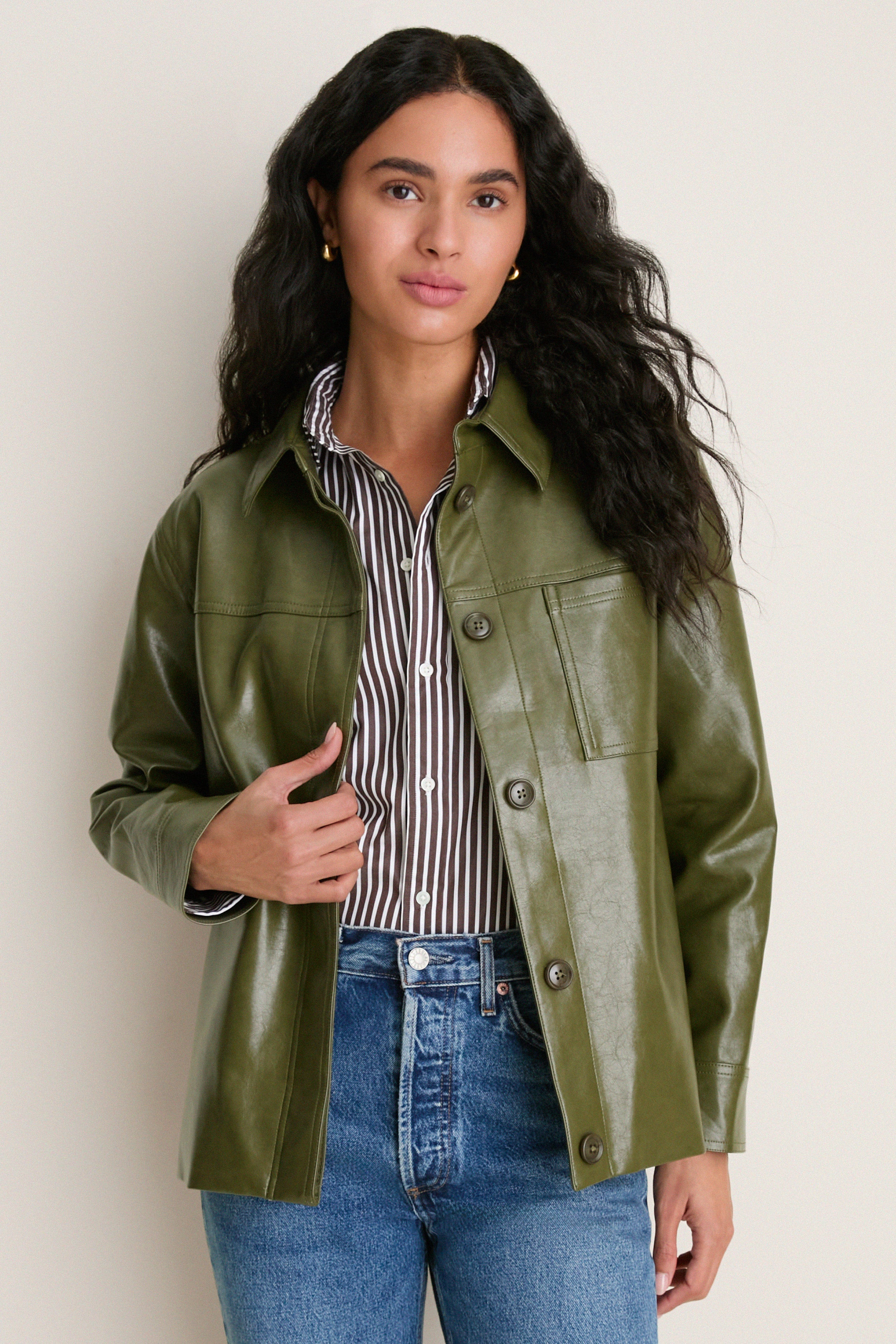 Green Faux Leather Neo Jacket | Tuckernuck (US)