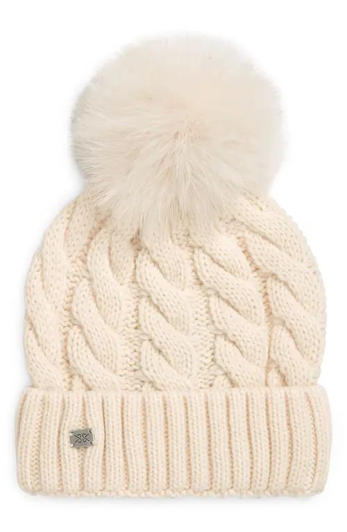Soia & Kyo Amalie Wool Blend Cable Knit Pom Beanie in Powder at Nordstrom | Nordstrom