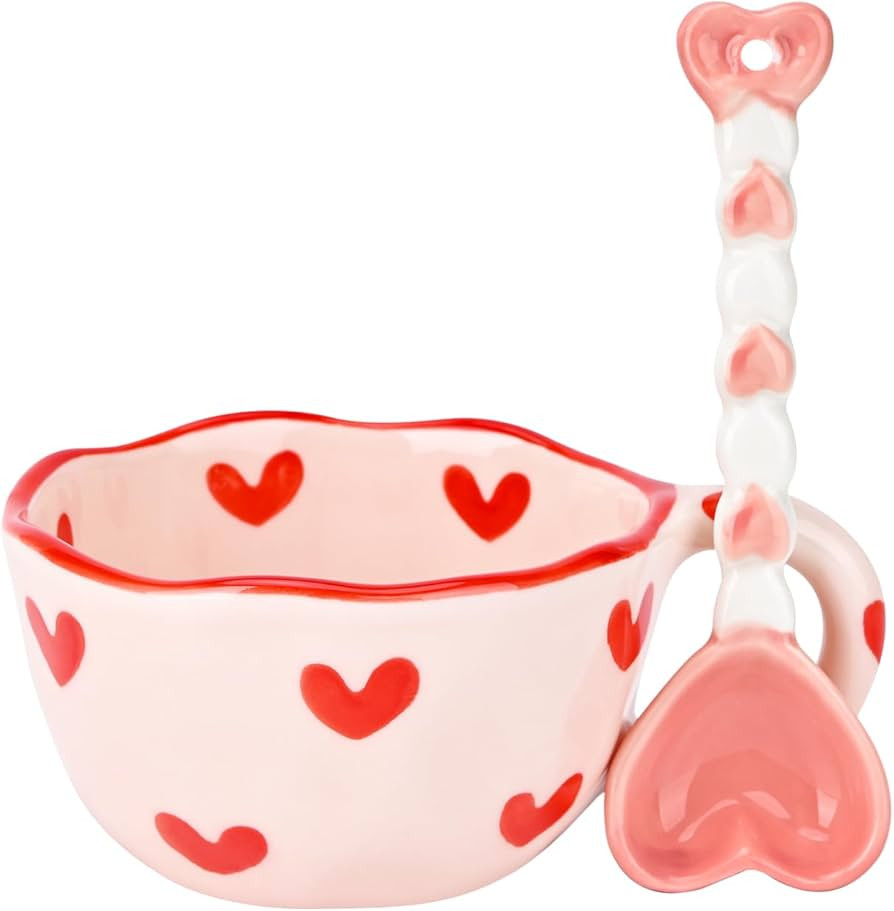 Koythin Floral Ceramic Mug Coffee Cup with Heart Spoon, Cute Flower Mugs for Women, 8.5 oz/250 ml... | Amazon (US)