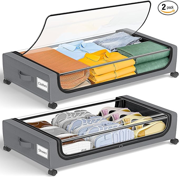 GoMaihe Under Bed Storage with Wheels: XXL Underbed Storage Containers with Lids - Rolling Bins f... | Amazon (US)
