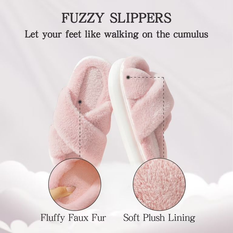 WALL QMER Cross Open Toe Slippers for Women, Warm and Cozy Fluffy Fuzzy Women's Slippers, Memory ... | Walmart (US)