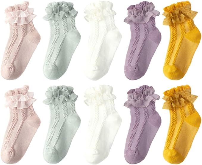 Baby Girls' Eyelet Lace Flower Socks QandSweet Ankle Sock for Newborn Infant Toddlers Kids 0-8T | Amazon (US)