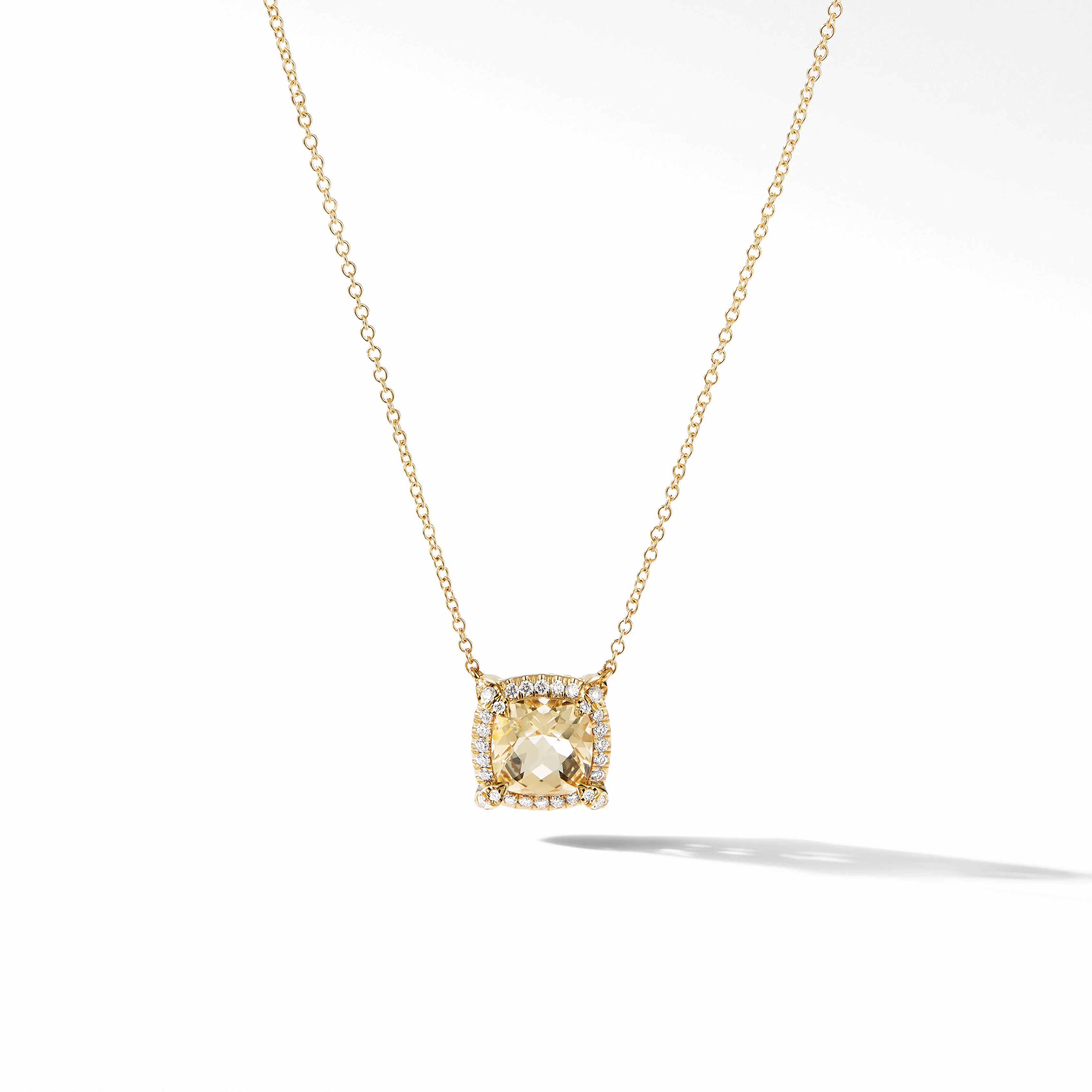 Petite Chatelaine® Pavé Bezel Pendant Necklace in 18K Yellow Gold with Champagne Citrine and Di... | David Yurman
