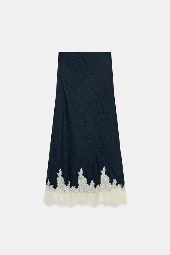 LACE TRIM MIDI SKIRT | Zara US
