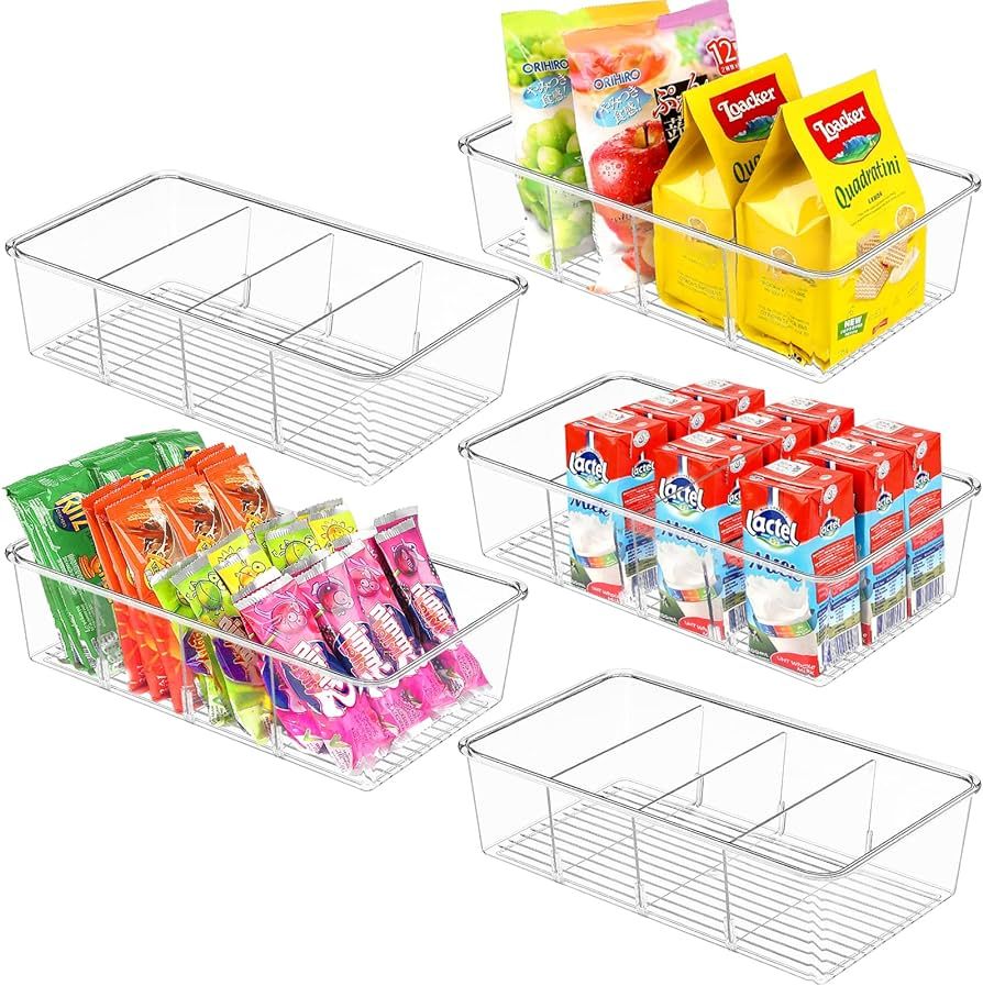 ZIZOTI 5 Pack Food Storage Organizer Bins Clear Plastic Removable Pantry Organization Racks with ... | Amazon (US)