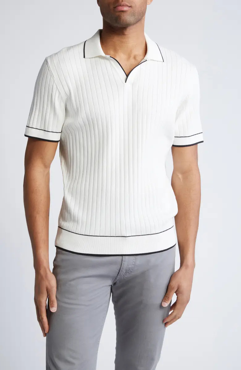 Bugatchi Tipped Johnny Collar Short Sleeve Sweater | Nordstrom | Nordstrom