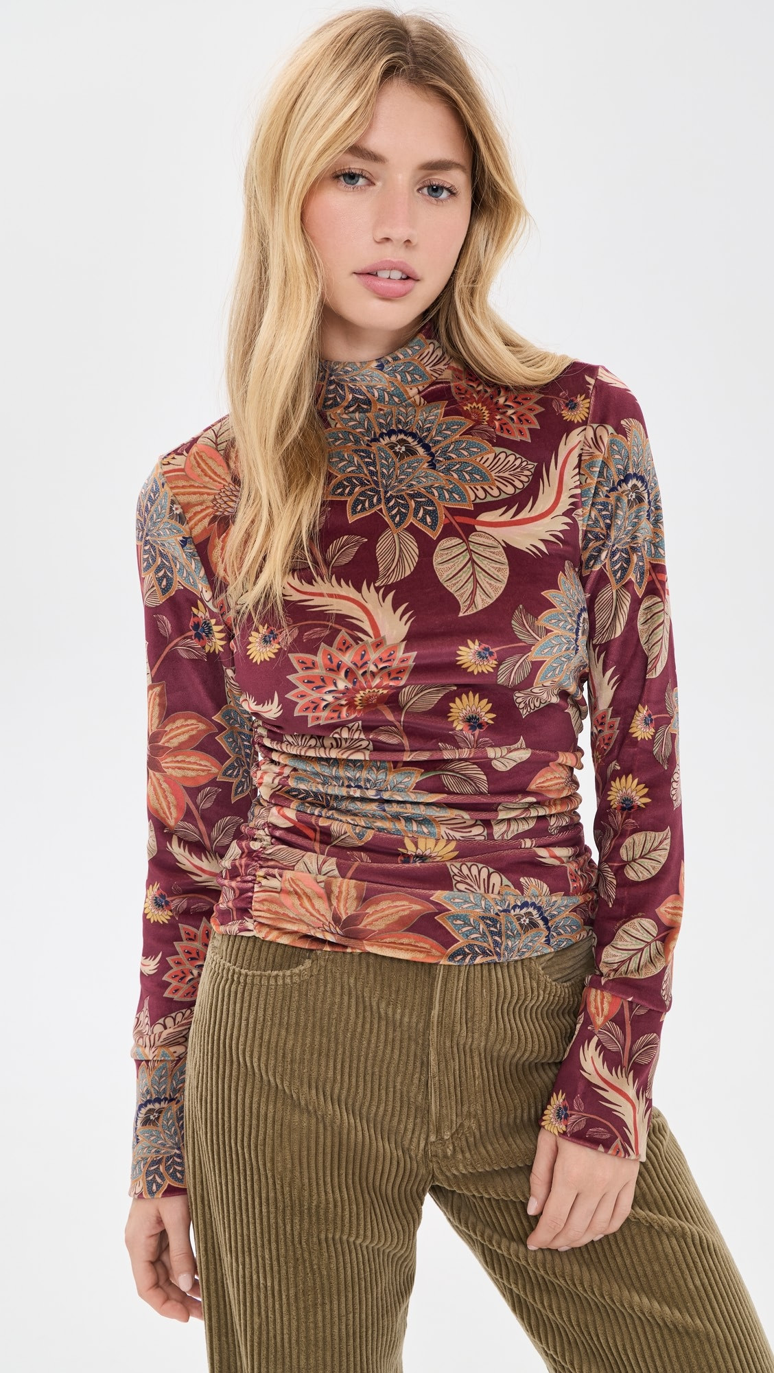 Delhi Floral Burgundy Velvet Jersey Blouse | Shopbop