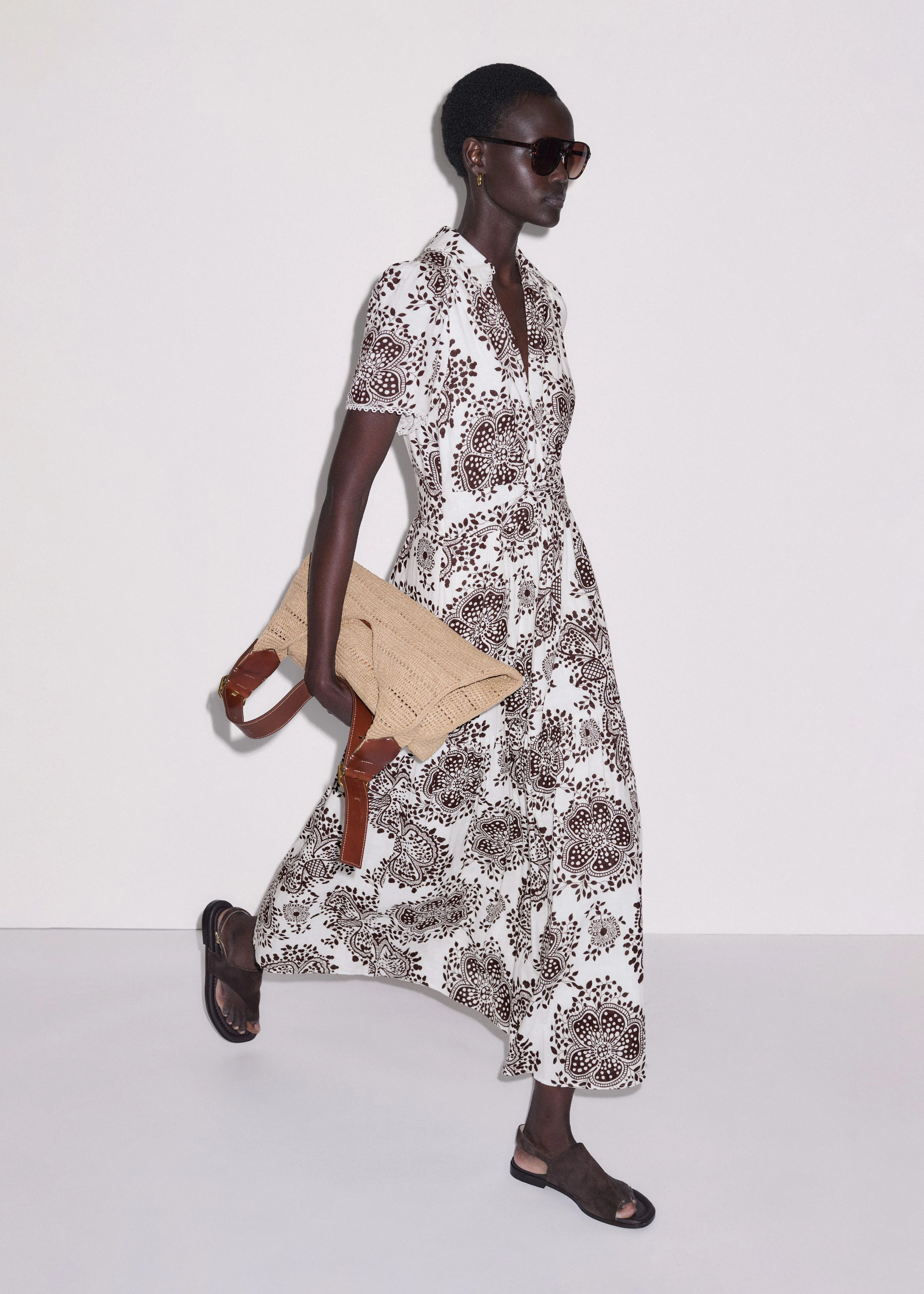 Women's White Cheesecloth In-Full-Bloom Print Maxi Dress + Belt | ME+EM | ME+EM US