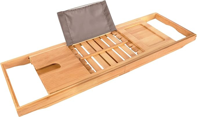 Premium Bath Caddy - Extendable Bamboo Wood Bathtub Tray with Adjustable Reading Rack for Book, i... | Amazon (US)