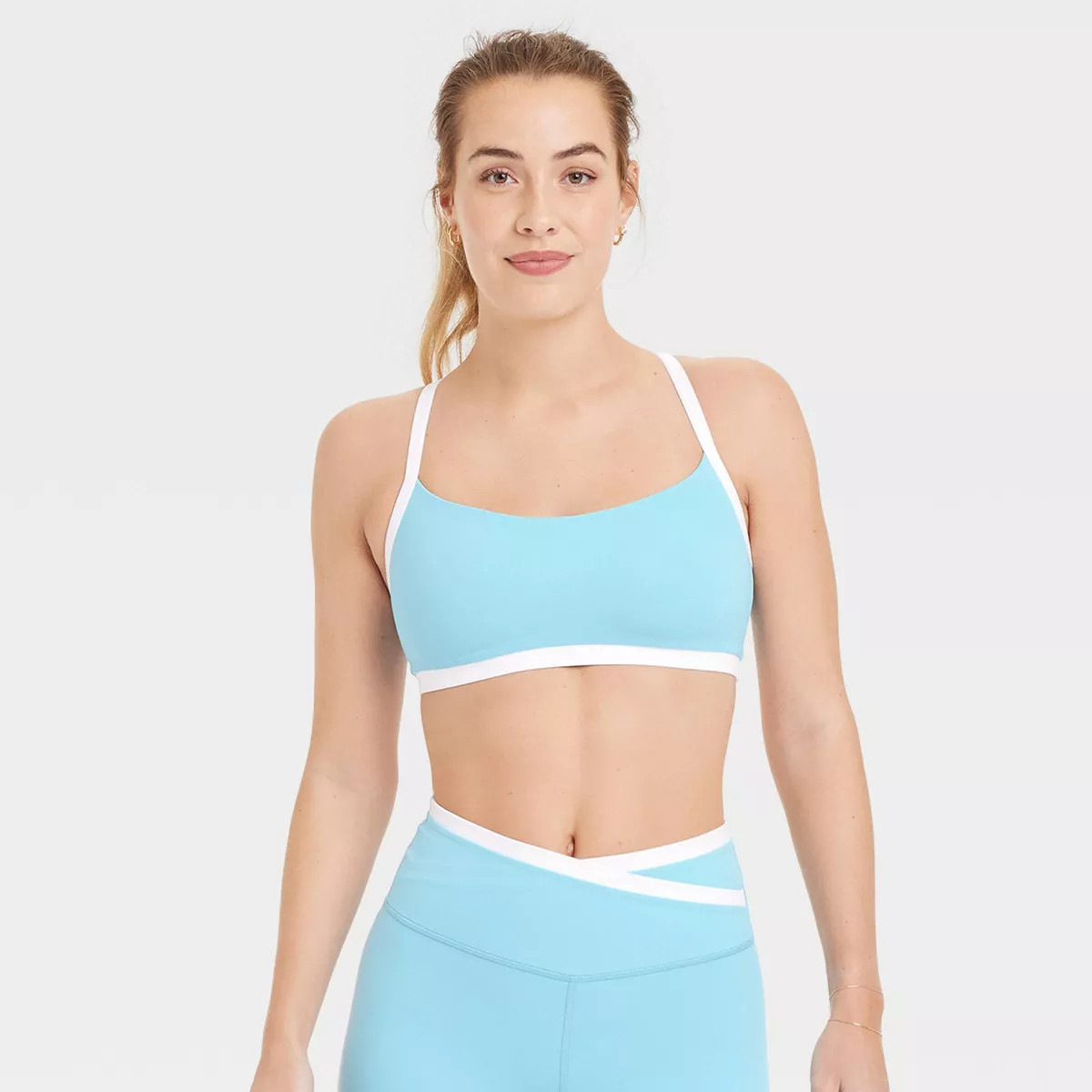 Women's Everyday Soft Light Support Piped Midline Sports Bra - All In Motion™ Blue S | Target