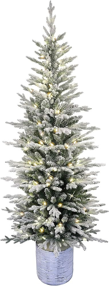 Puleo International Pre-Lit Potted Flocked Arctic Fir Artificial Christmas Tree, Green | Amazon (US)