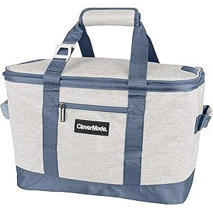 CleverMade Collapsible Cooler Bag: Insulated Leakproof 50 Can Soft Sided Portable Cooler Bag for Lun | Amazon (US)