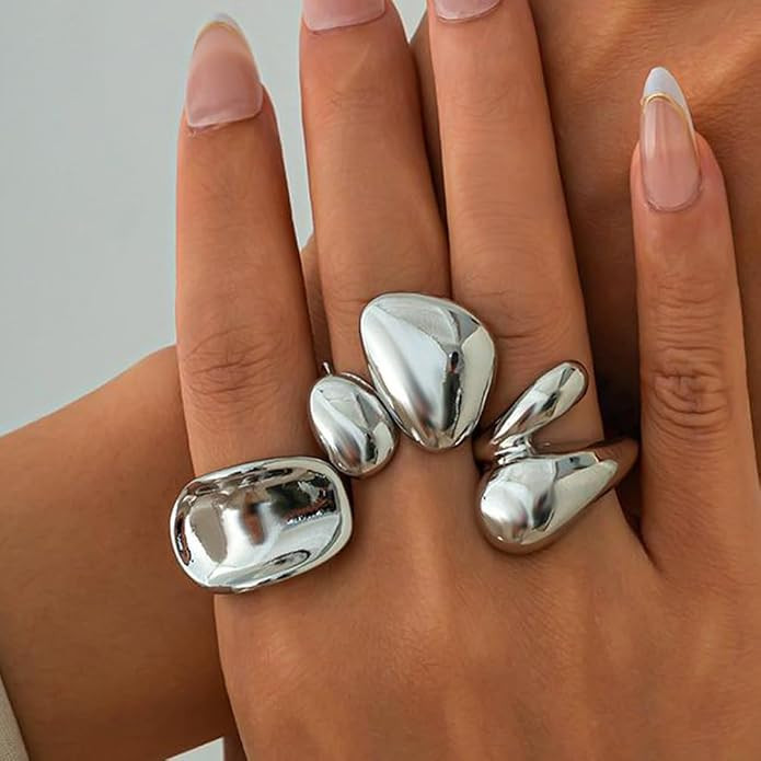 Simple Chunky Gold Huggie Dome Rings Stackable for Women Statement, Thick Vintage Silver Knuckle ... | Amazon (US)