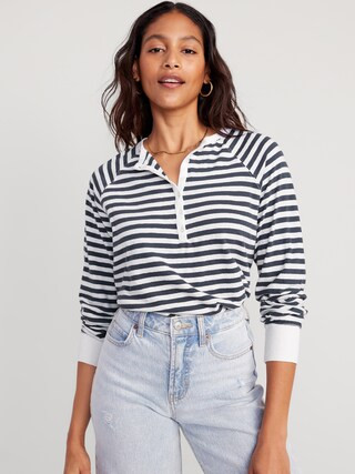 Long-Sleeve Striped Henley T-Shirt for Women | Old Navy (US)