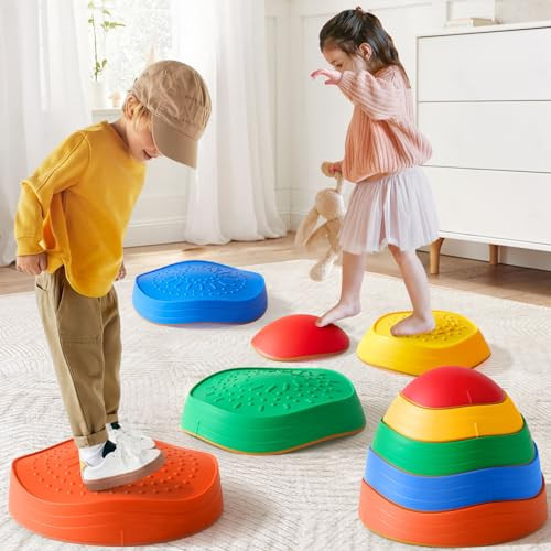 Tiny Land Sensory Stepping Stones - 5pc Set, Promotes Balance & Coordination for Kids 3-5 (Rainbow Color) | Amazon (US)
