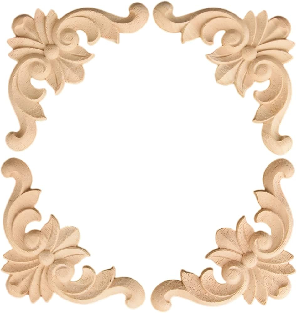 MUXSAM Wood Carved Onlay Appliques, Unpainted Wooden Corner Carving Decals, Furniture Decor for C... | Amazon (US)