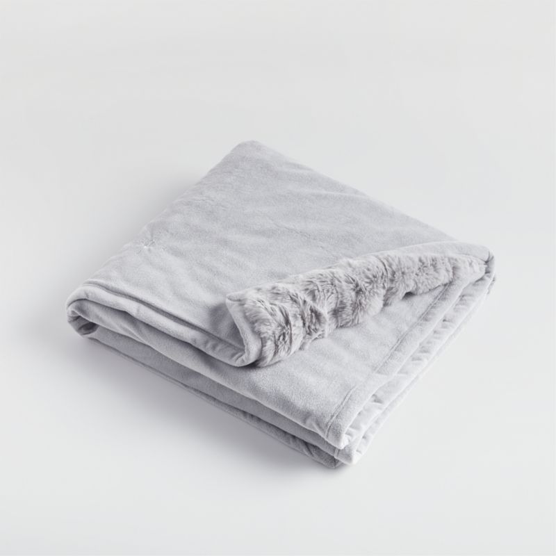 Weynn Reversible Silver Personalized Faux Fur Baby Stroller Blanket + Reviews | Crate & Kids | Crate & Barrel