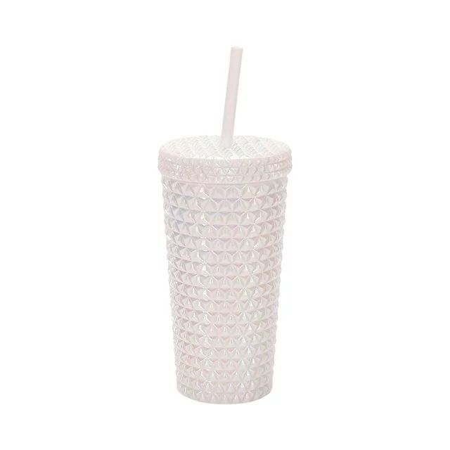 Your Zone 16-Ounce Acrylic Iridescent Textured Tumbler with Straw, White | Walmart (US)