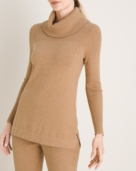 Cotton-Cashmere Blend Ribbed Cowl-Neck Top | Chico's