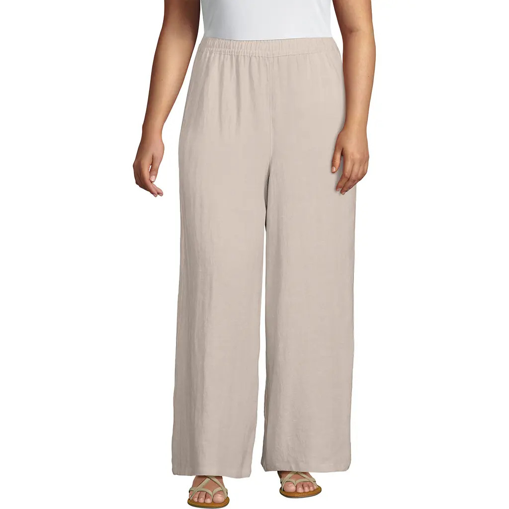 Lands' End Plus Size Linen High Rise Palazzo Pants - Set Bottom in Champagne/linen at Nordstrom, Size 3X | Nordstrom