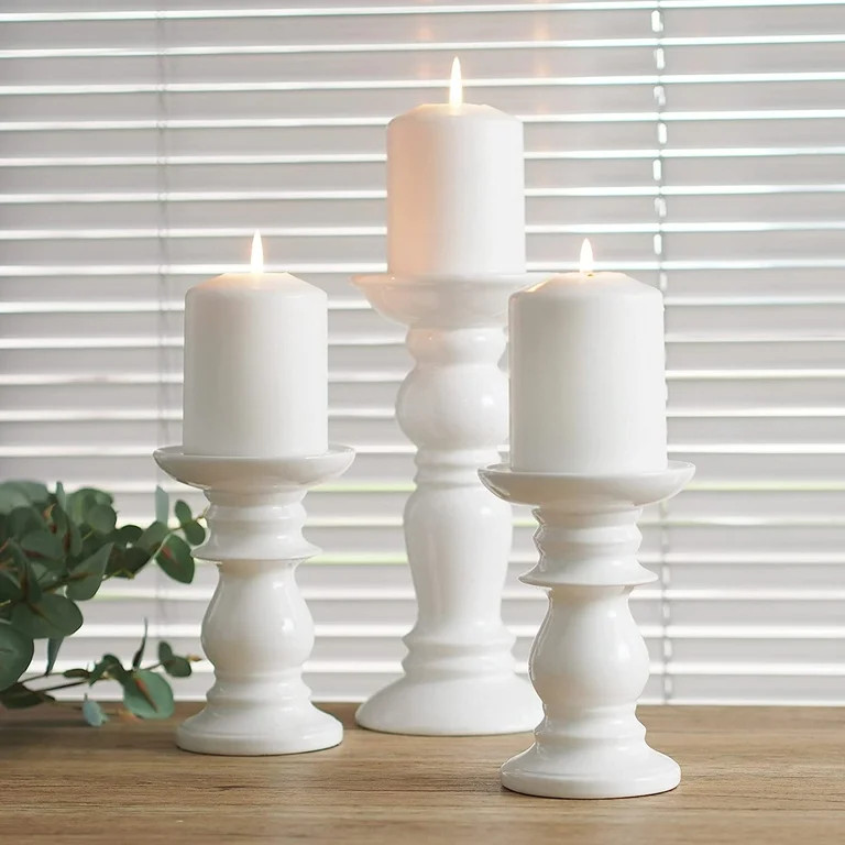 Hosley Set of 3, Ceramic White Pillar Candle Holders Two 6 Inch and One 9.5 Inch High - Walmart.c... | Walmart (US)