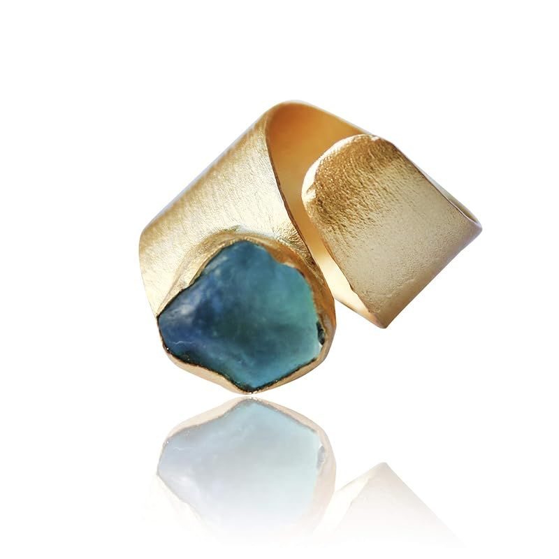 Handmade Adjustable Raw Gemstone Ring 18K Gold Plated Birthstone Hypoallergenic Jewelry by TheGla... | Amazon (US)