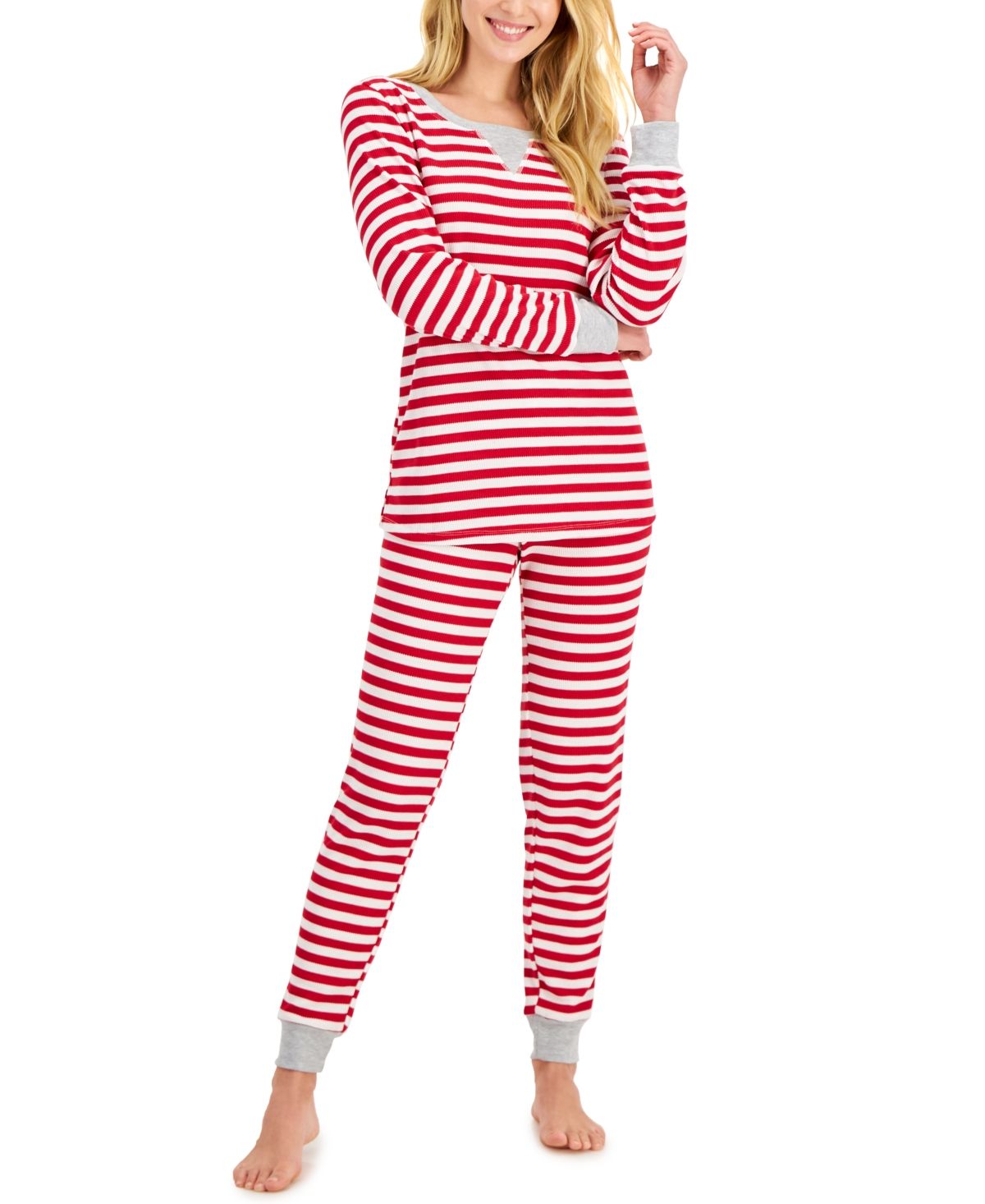 Matching Women's Striped Waffle-Knit Family Pajama Set | Macys (US)