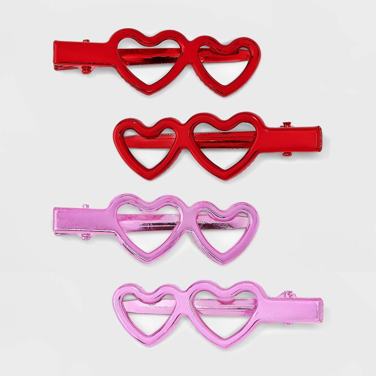 Double Heart Metal Hair Clip Set 4pc - Pink/Red | Target