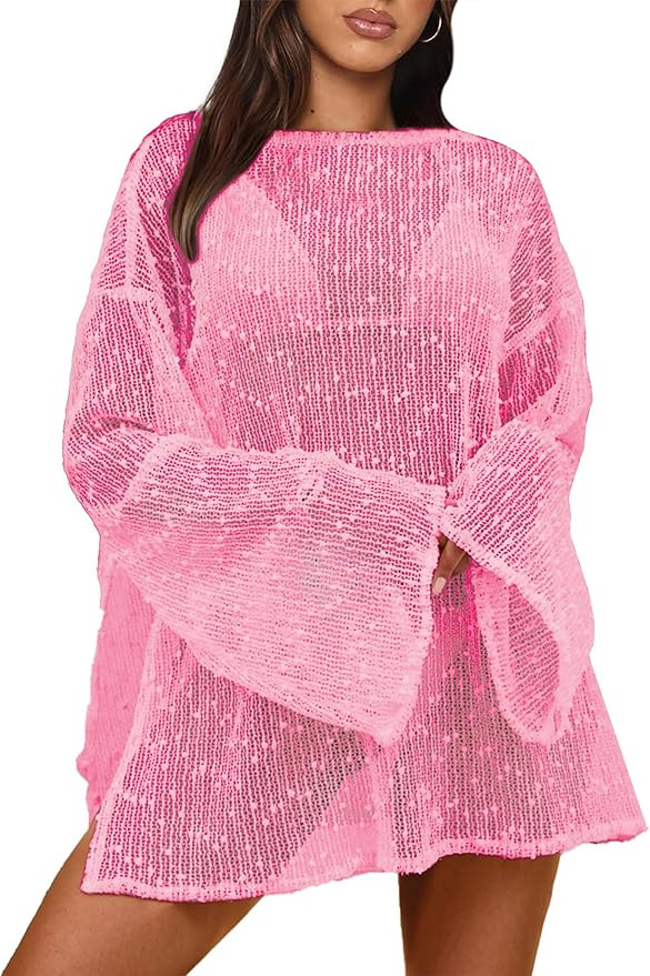 Gleeneat Crochet Swimsuit Coverup for Women Boat Neck Bathing Suit Cover Up 2026 Summer Sexy Beac... | Amazon (US)