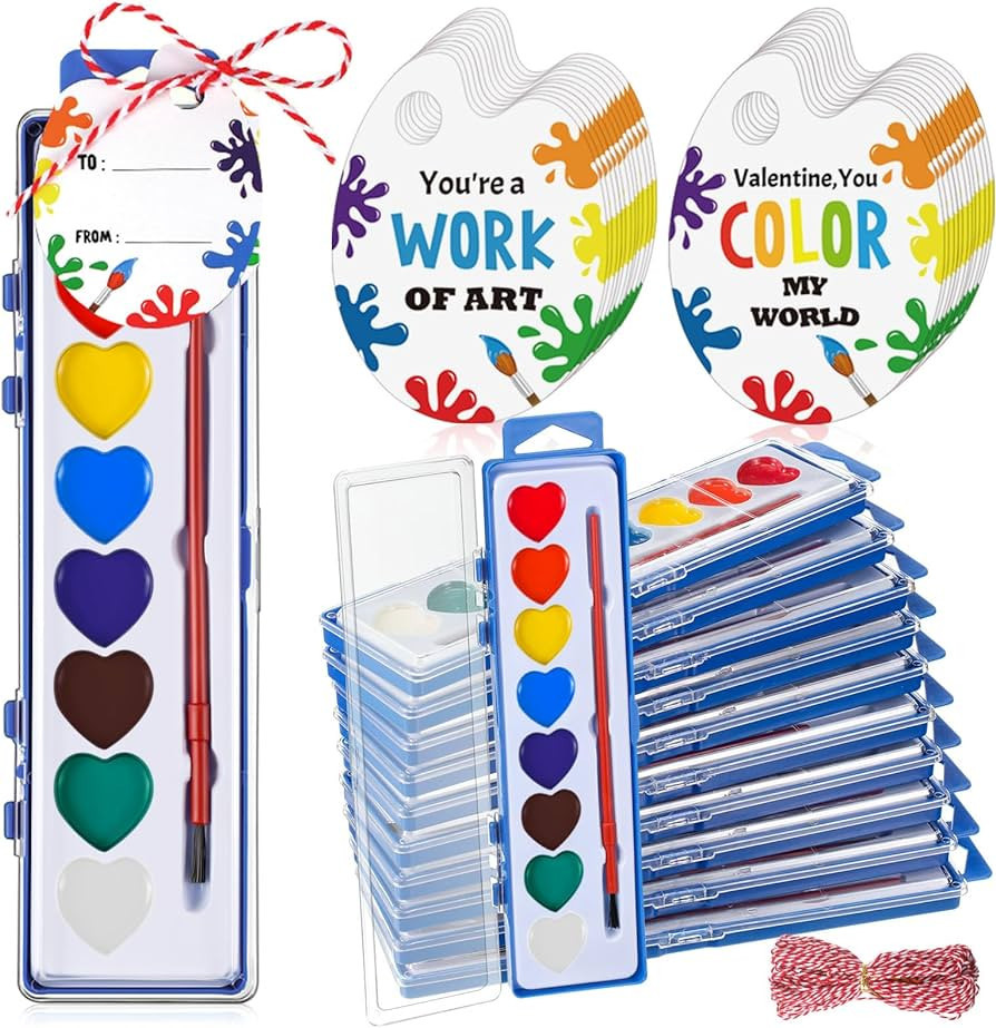 Sabary 24 Pack Valentines Day Gift Set for Kids Includes Valentines Cards Watercolor Paint Sets w... | Amazon (US)