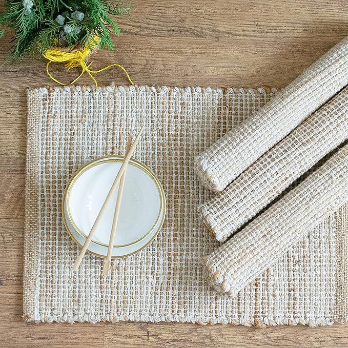 Chardin home | Natural Jute Placemats Set of 4 | 13x19 Inch. Rustic Farmhouse Place mats | Table ... | Amazon (US)