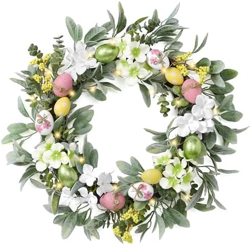 Valery Madelyn 24'' Collapsible Lighted Easter Wreaths for Front Door, Pre-lit Spring Door Wreath... | Amazon (US)