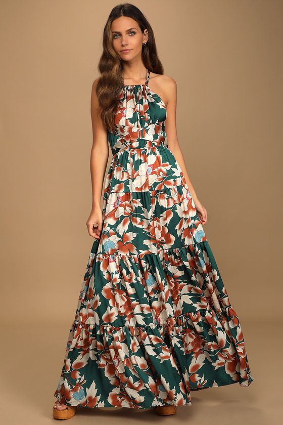 Heat Wave Babe Green Floral Print Tie-Back Tiered Maxi Dress | Lulus (US)