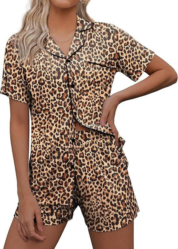 Ekouaer Pajamas Set for Women Short Sleeve Sleepwear Summer Button Down Nightwear Soft Pjs Lounge... | Amazon (US)